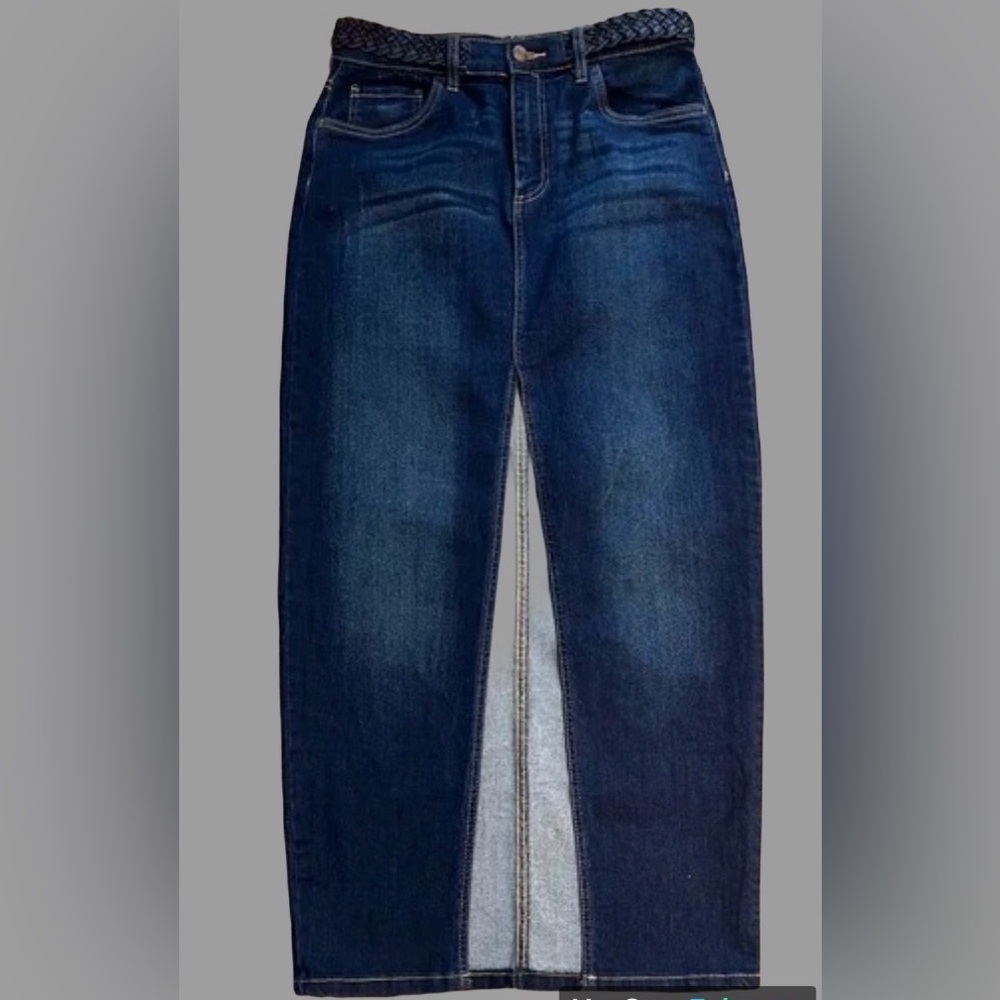 Venus Maxi Jean Skirt w/ Front Split w/ braided waist / Color: Blue / Size: 2